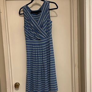 Lands' End Blue and White Striped Midi Dress